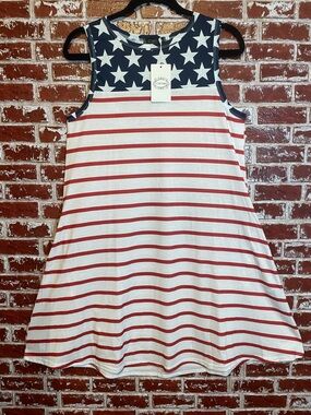 Camisa American Flag Patriotic Swing Dress w/Pockets. Americana Fourth of July.